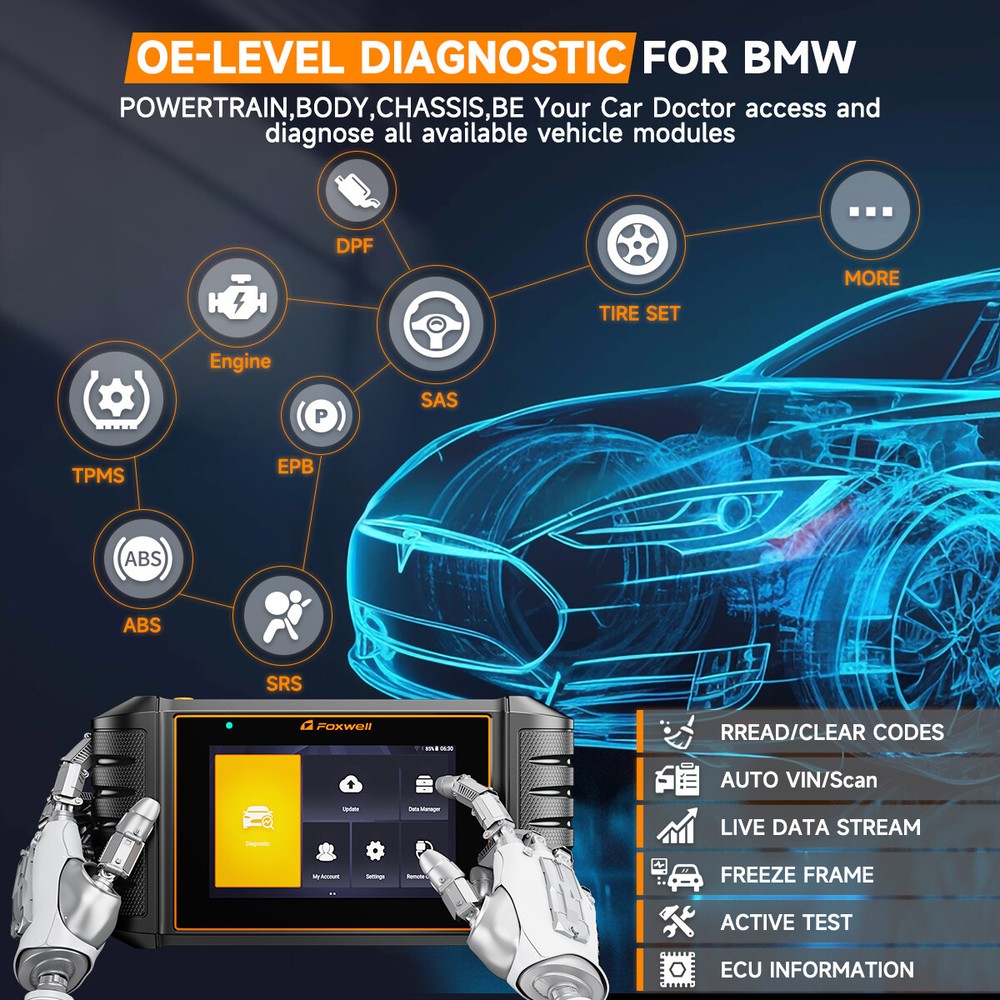 FOXWELL GT30 OBD2 Scanner DPF TPMS Full System Diagnostic Tool Car Code Reader