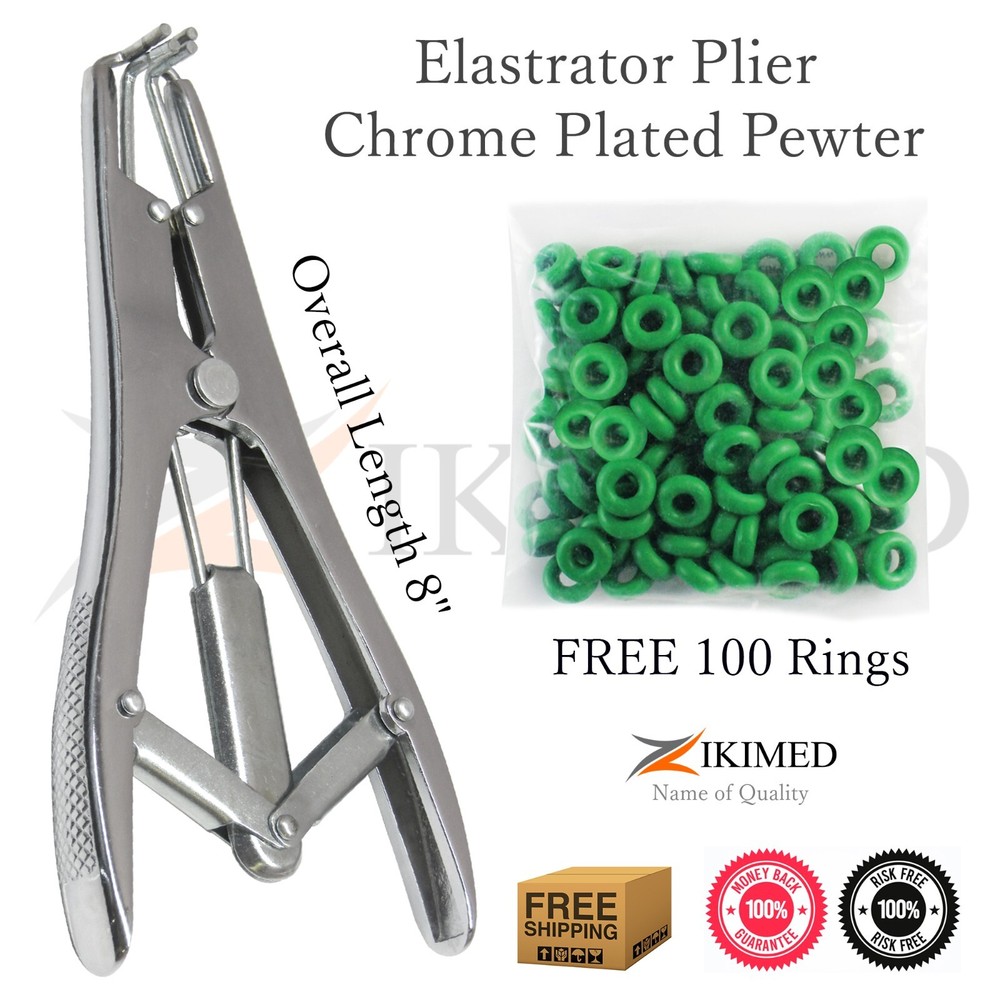 Elastrator Castration Pliers 8" Long & 100 RubberRing Bag