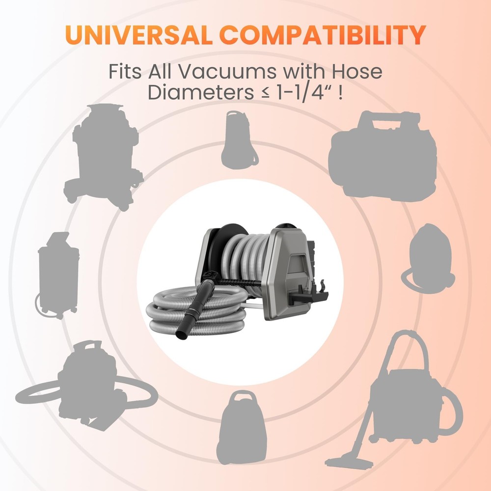 Vacuum Hose Reel with 30ft Replaceable Hose, Light Grey