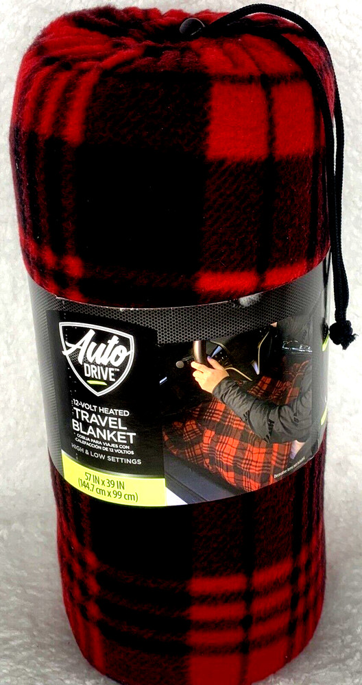 Auto Drive Heated Travel Blanket 12-volt Hi-Low Settings 57 x 39 Black/Red Plaid