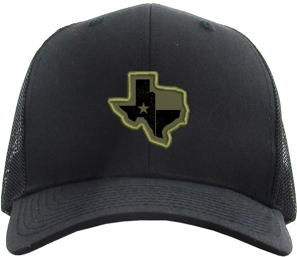 Texas State Flag Patch Olive Green Trucker Mesh Snapback Black/Black