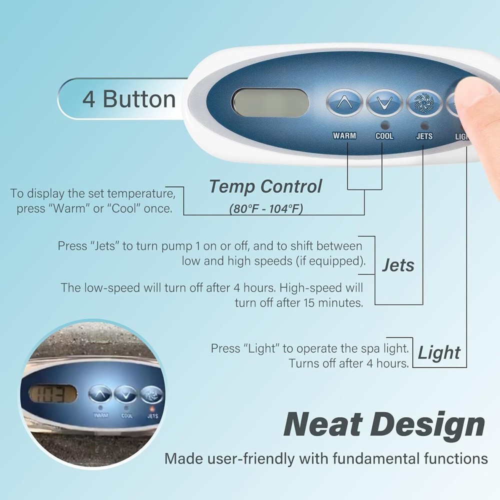 Hot Tub 4 Button Topside Control Panel for Balboa Mini Oval Heat Jacket 53238