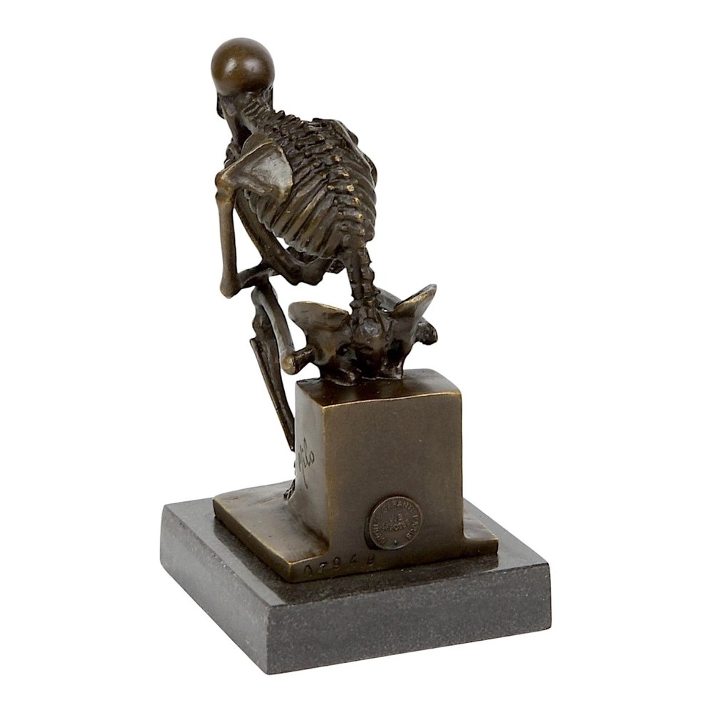 Real Bronze Marble Base Thinking Skeleton Statue 15cm