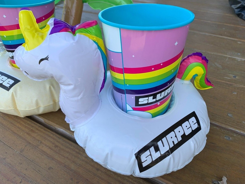 Unicorn & Palm Tree Inflatable Floating Cup Drink Beverage Pool Float & Cups