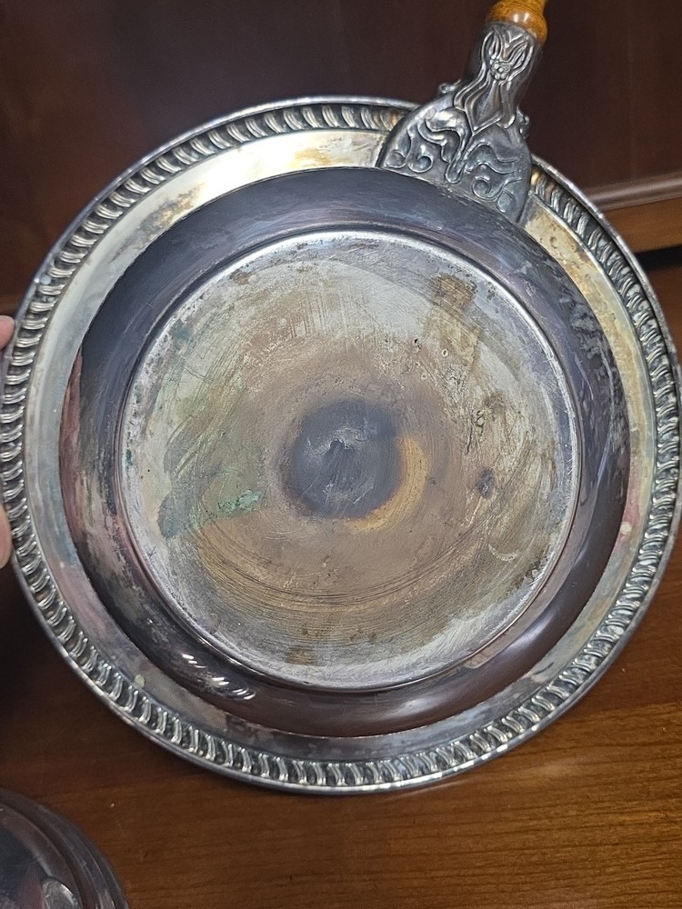 Silver Plate Wood Handle Chafing Pan Dish Set With Lid
