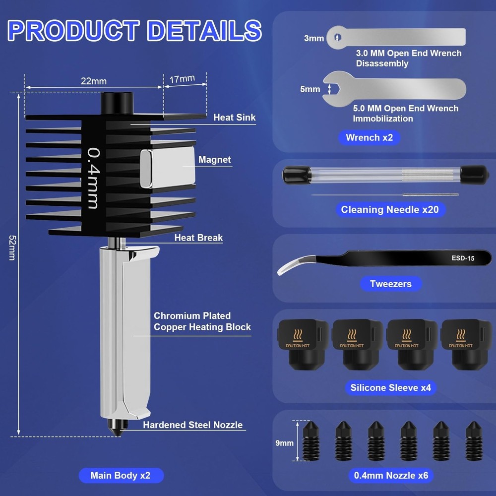 2 Pack Hotend Kit for Bambu Lab A1/A1 Mini, 3D Printer Head Hot End Upgrade H...