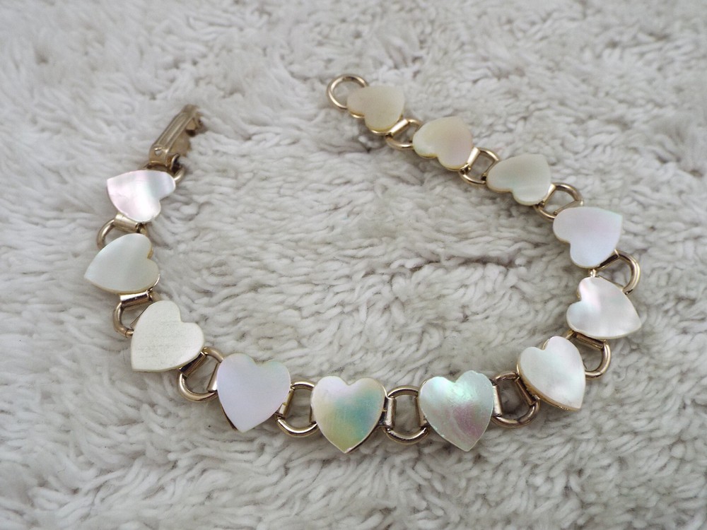 Goldtone White Abalone Heart Bracelet