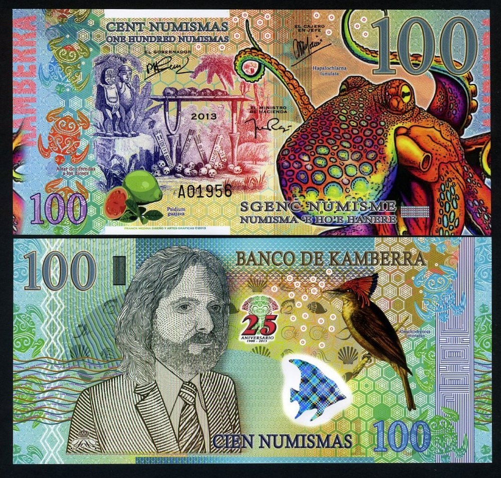 Kamberra, 100 Numismas, POLYMER, 2013 (2014) UNC Commemorative, Octopus