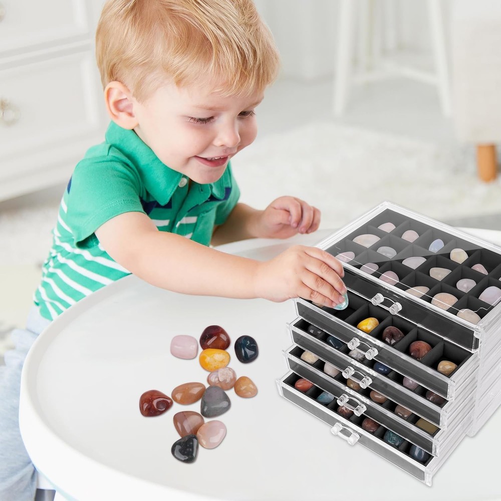 Rock Display Case, Collection Box, 90 Grid Crystal Clear