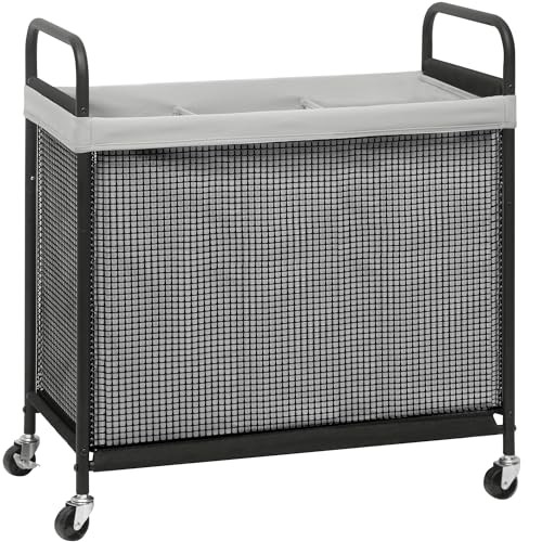 Rolling Laundry Hamper with Wheels Laundry Sorter Rolling 3-Section Grey