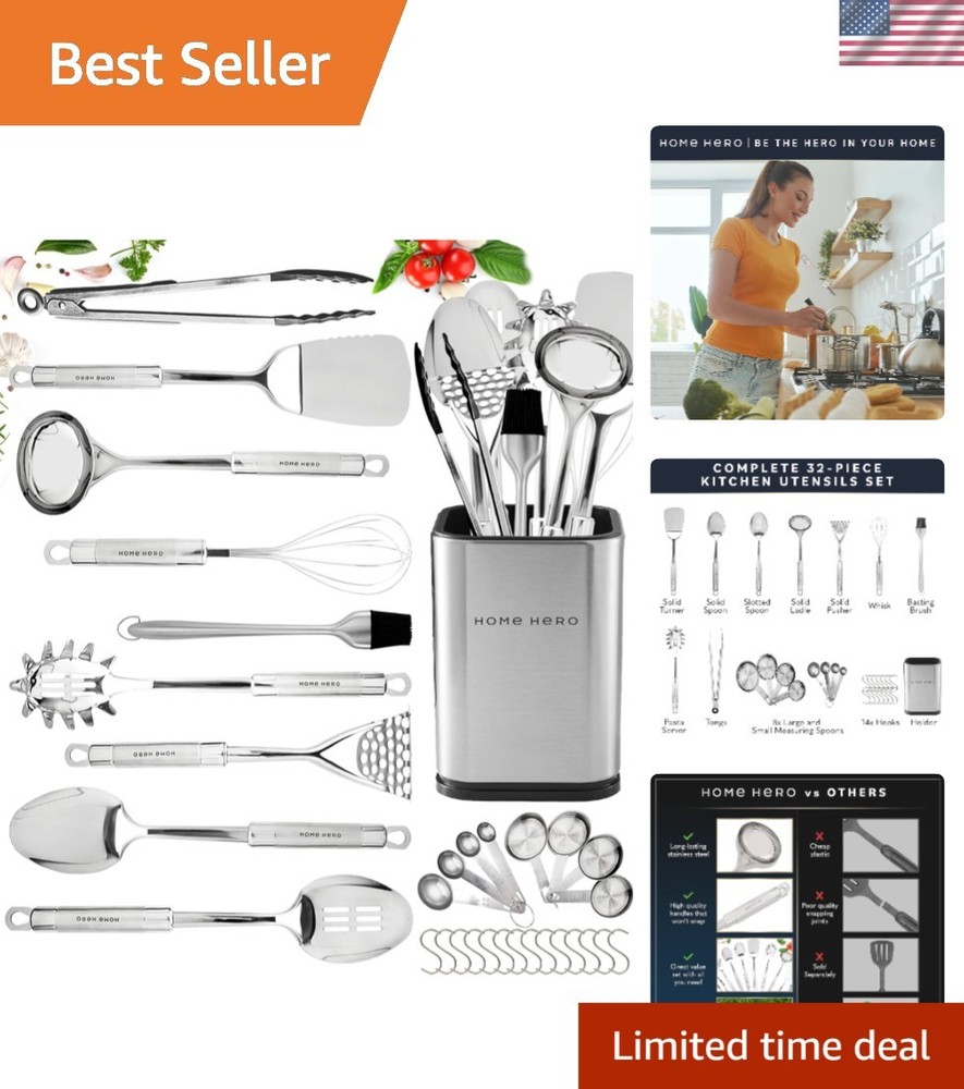 Comprehensive 32-Pc Silver Kitchen Utensil Set - Upgrade Your Cooking Experience
