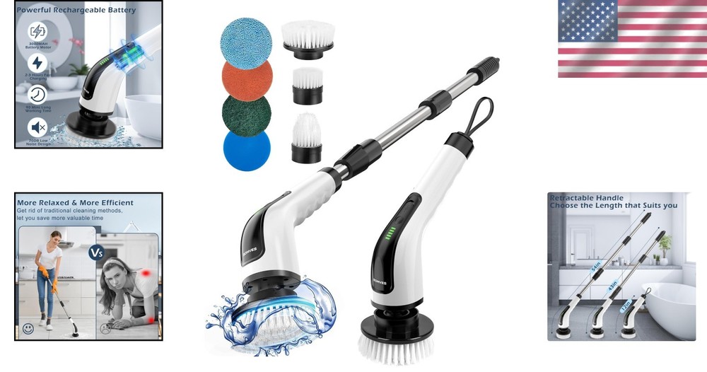 Electric Spin Scrubber, Cordless Cleaning Brush Scrubber for Home, 8 Replaceable
