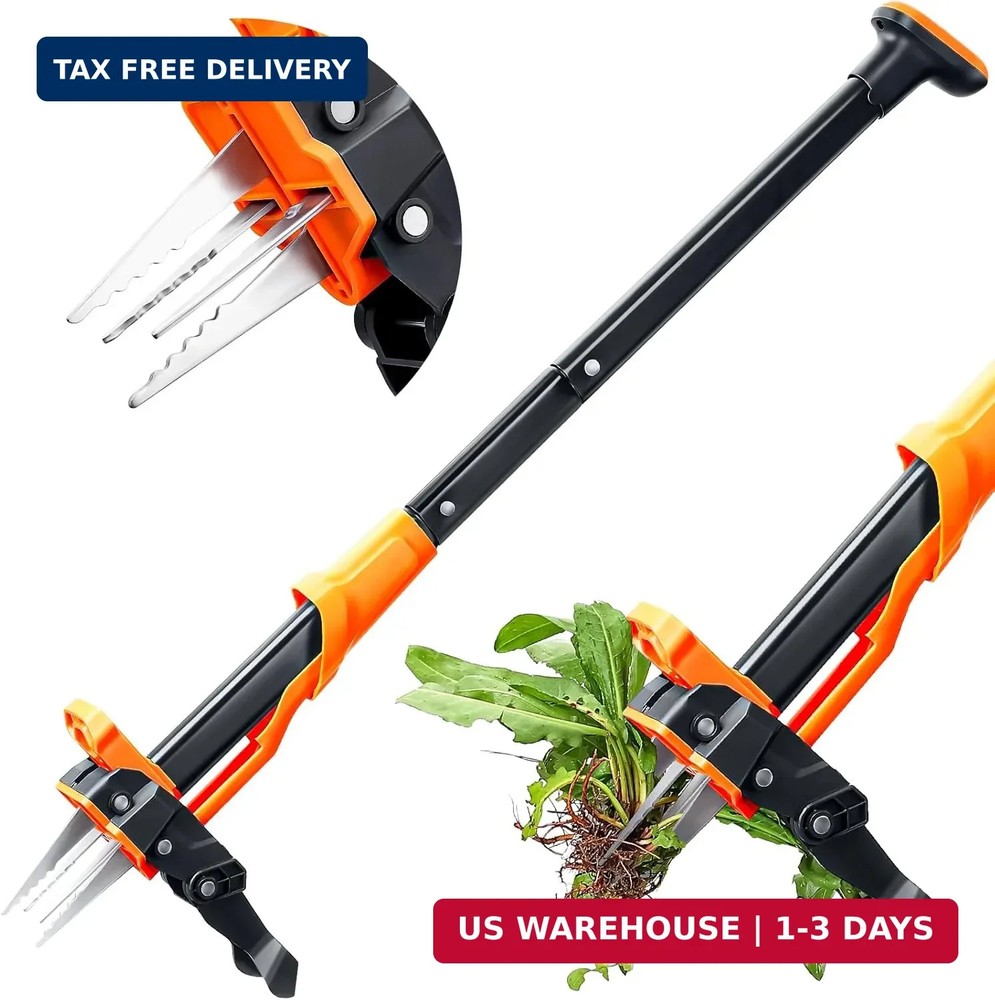 Weed Puller Tool - Stand Up Weed Puller with 4-Claw Steel Head, 39"-46" Retracta