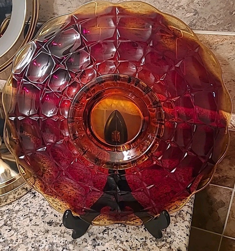 Glass Cake Plate Stand Low Footed Red