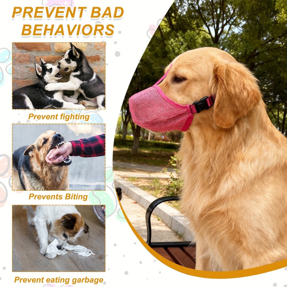 Dog Muzzle, Soft Mesh Muzzle Adjustable Covered Mouth Guard Breathable, (Blac...