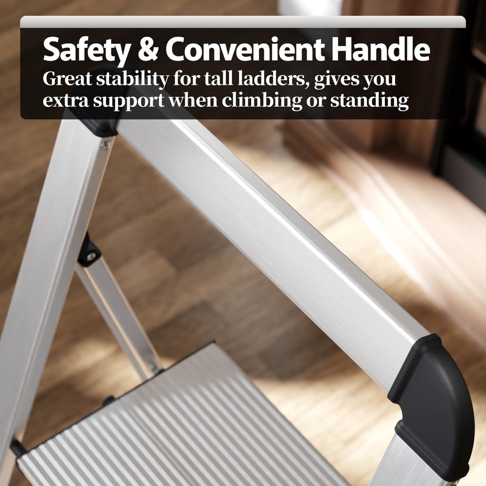 KINGRACK Aluminium 5 Step Ladder, Lightweight 5-step with handrail, Silver