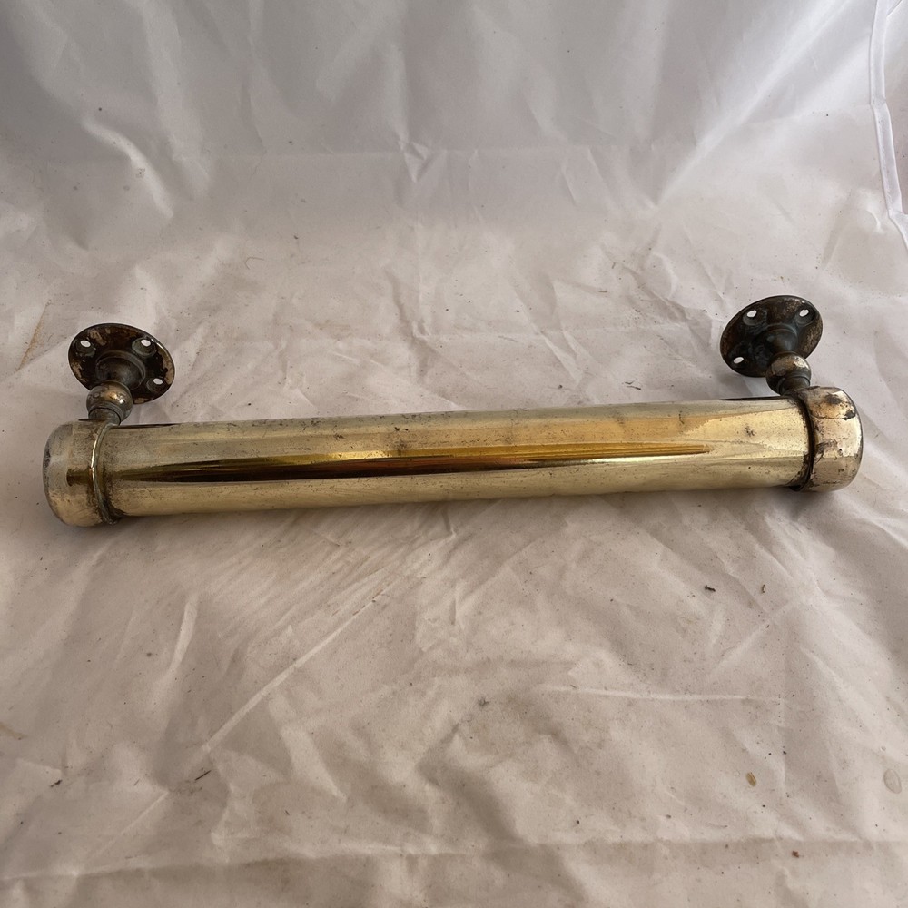 large vintage brass pull door handle. Solid. Reclaimed English.