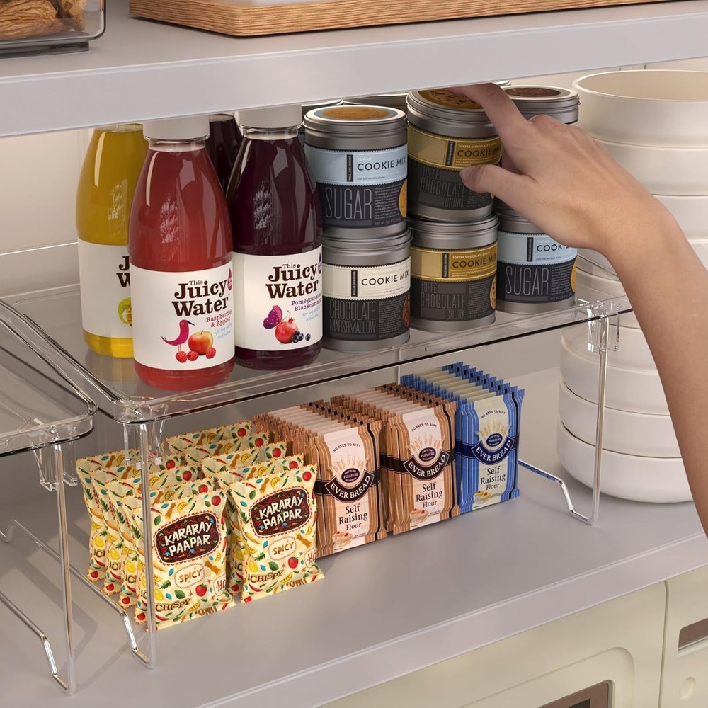 Set of 2 Counter Shelves Kitchen Stackable Cabinet Shelf Organizer Expandable