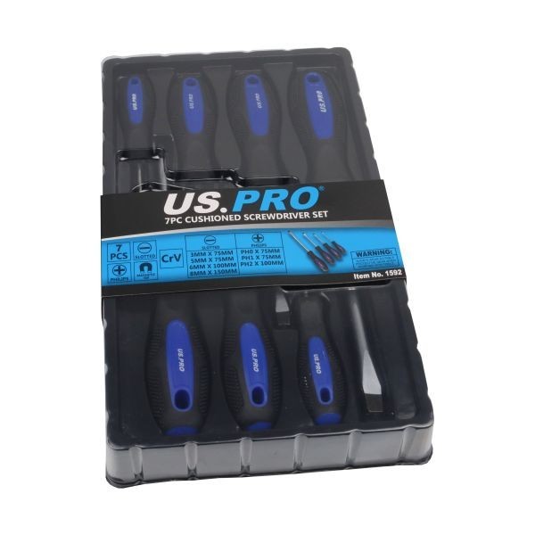 US PRO Magnetic Screwdriver Set 7pc Slotted Flat & Phillips PH0 PH1 PH2