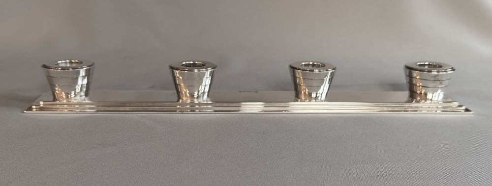 CHRISTOFLE: Silver Plated Four Light Candlestick, Art Deco Design