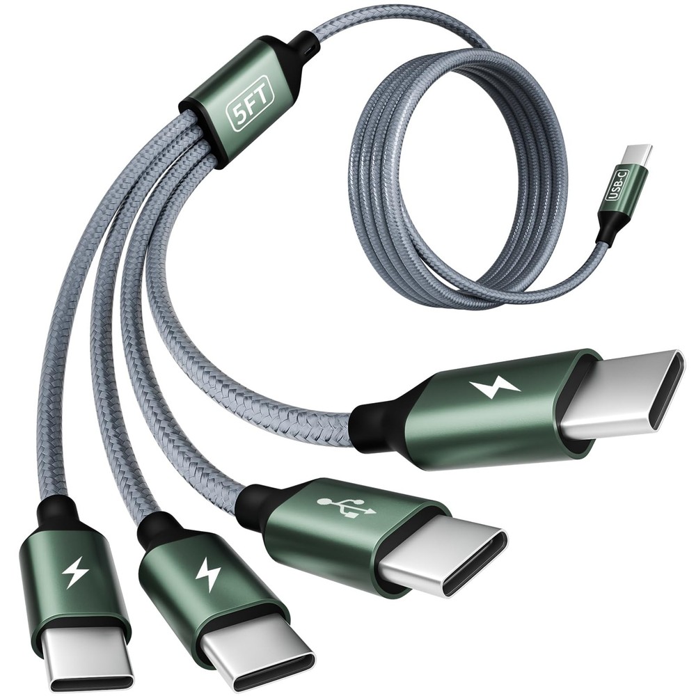 USB C Multi Charging Cable with 4 Type-C Connectors, C 1Pack_5FT, Grey