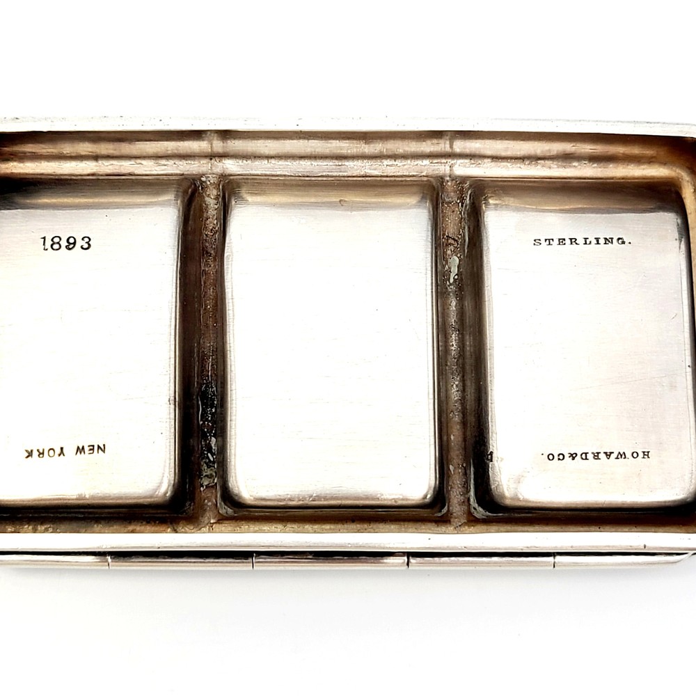 Antique Howard & Co Sterling Silver 3 Compartment Stamp Box #8633