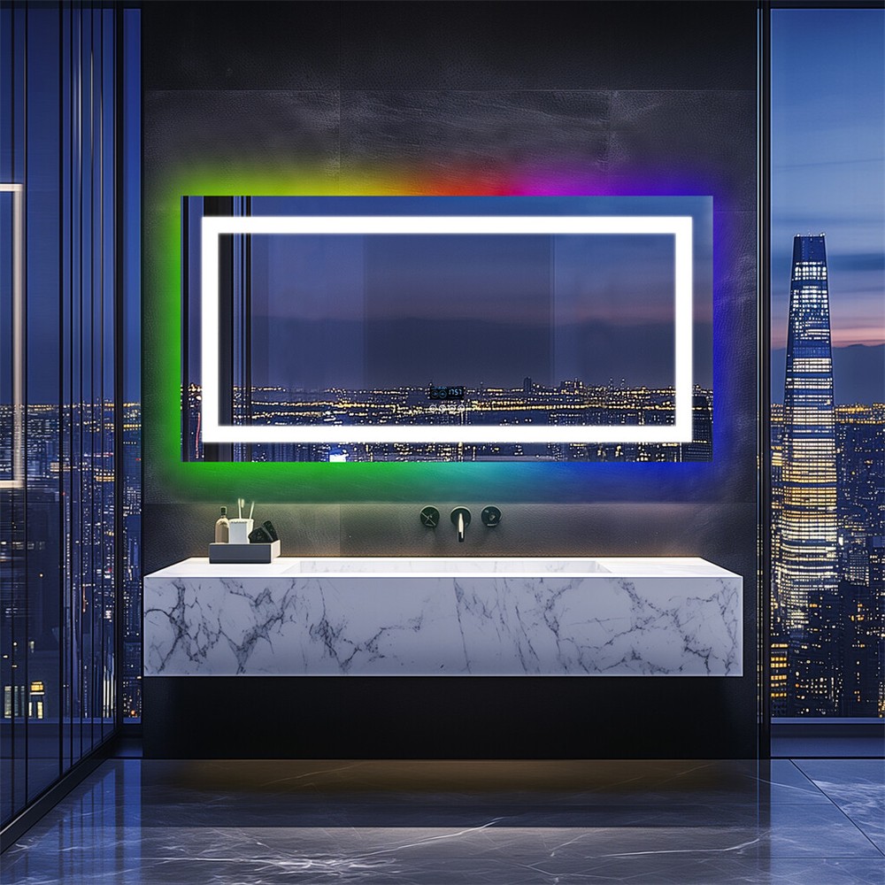 XXL Bluetooth LED Bathroom Mirror Front-lit RGB Backlit Wall Defog Vanity Mirror