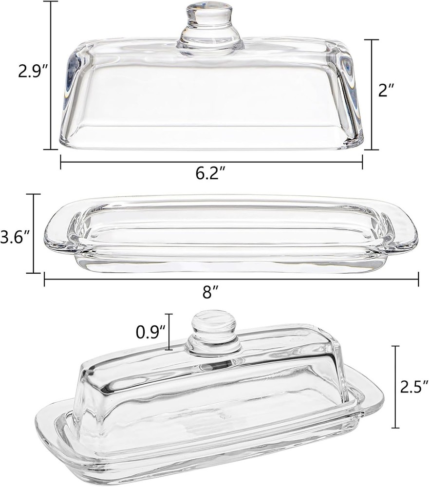Rectangular Glass Butter Dish Set - Preserves Freshness, Dishwasher Safe