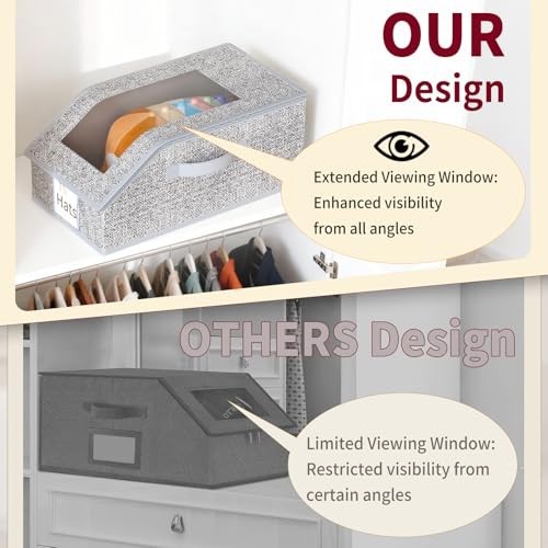 3 Pack Stackable Baseball Cap Organizer with Clear Lid - Foldable Hat Storage Bo