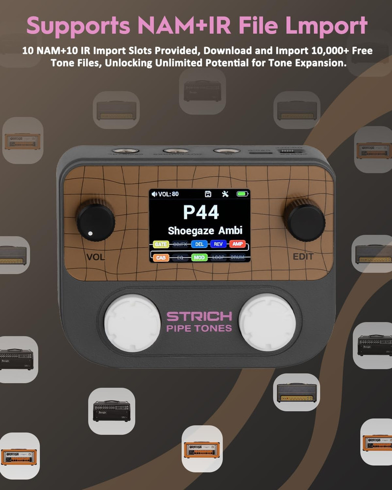 Pipe Tones Pocket Multi-Effects Processor for Guitar and Bass with 10 Effect Mod