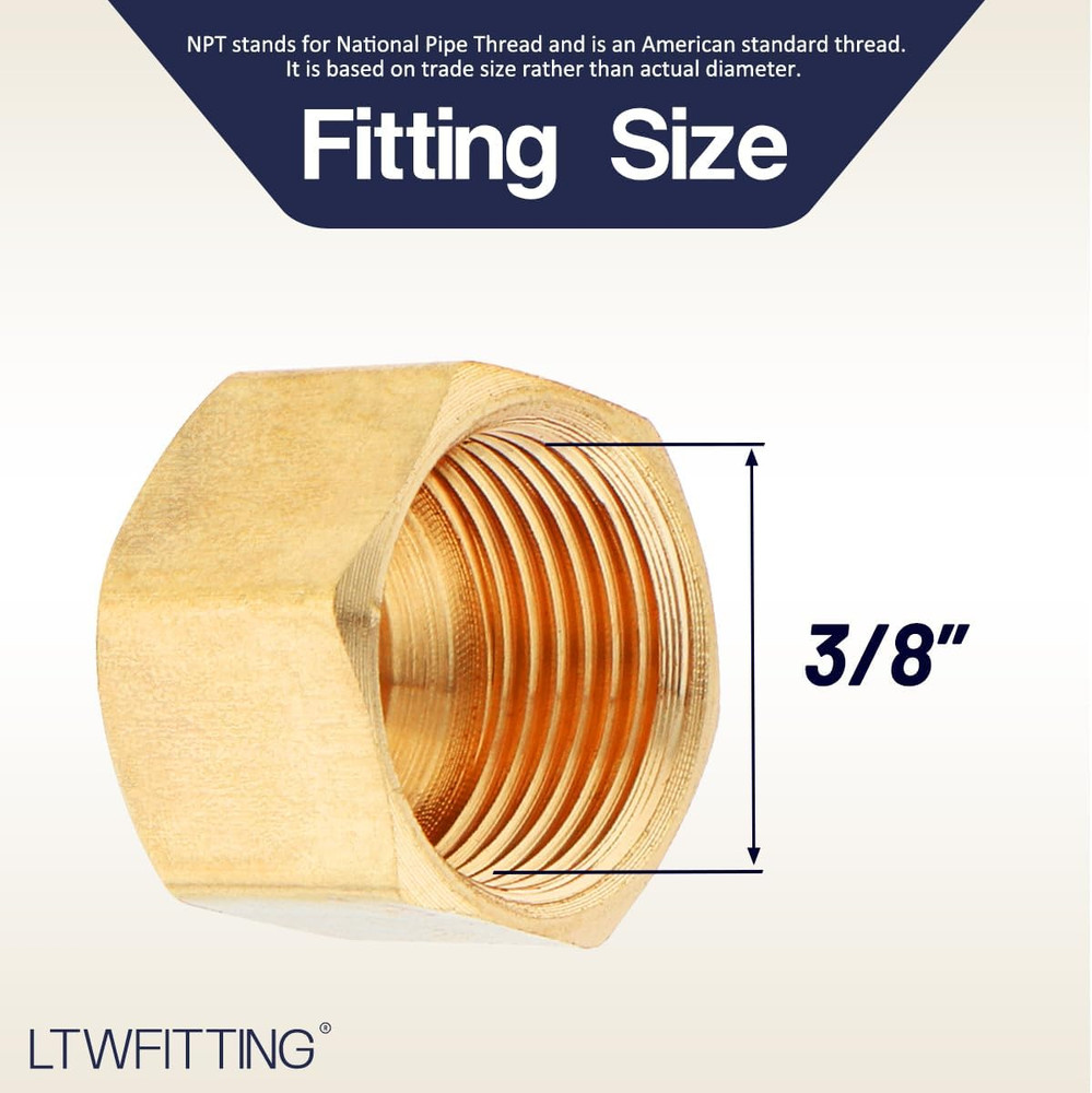 3/8-Inch Brass Compression Cap Stop Valve Cap,Brass Compression Fitting(Pack of