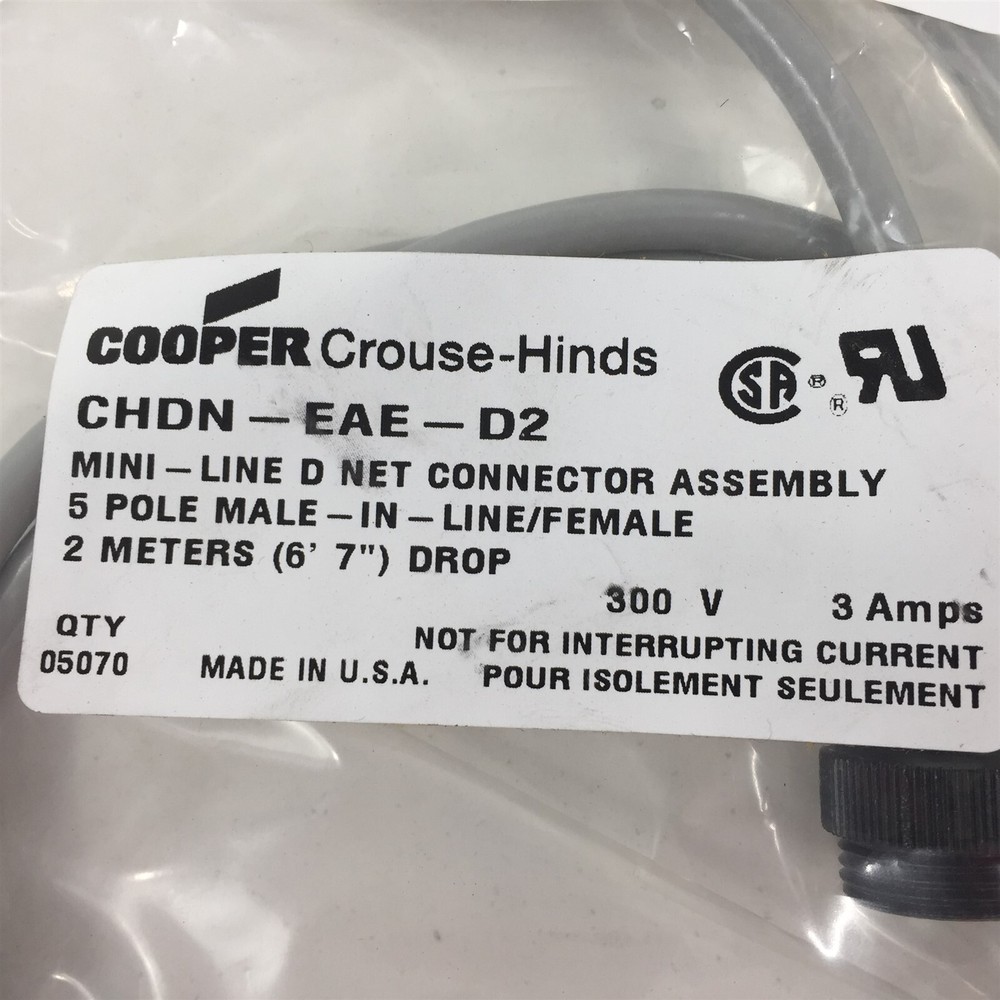 Cooper Crouse-Hinds CHDN-EAE-D2 Double Ended Cordset Mini-Line D Net 5 Pole 2M
