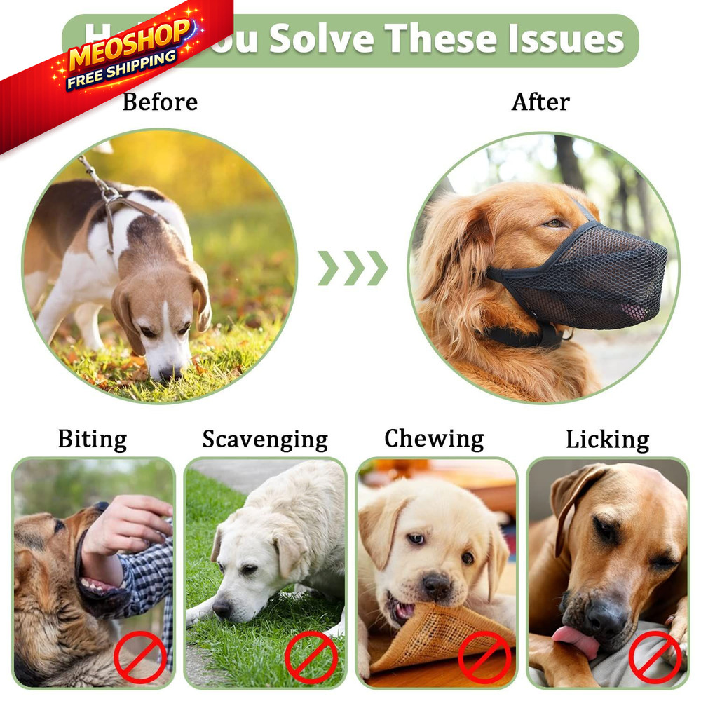 Mayerzon Dog Muzzle, Patented Soft Mesh Muzzle for L-(Snout:11"-12¼"), Black