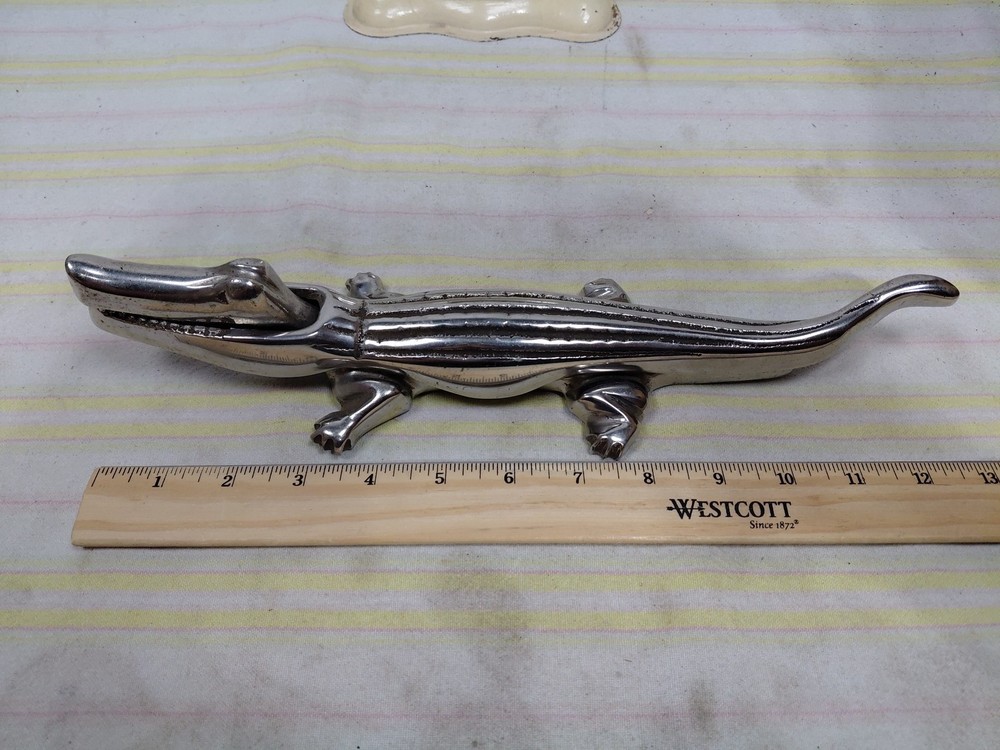 2 pc. Cast Iron Alligator Nut Cracker 13" Unbranded Polished Chrome