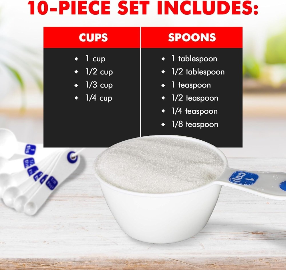 Durable Plastic Measuring Cup Set, 10-Piece in Bright White - Dishwasher Safe
