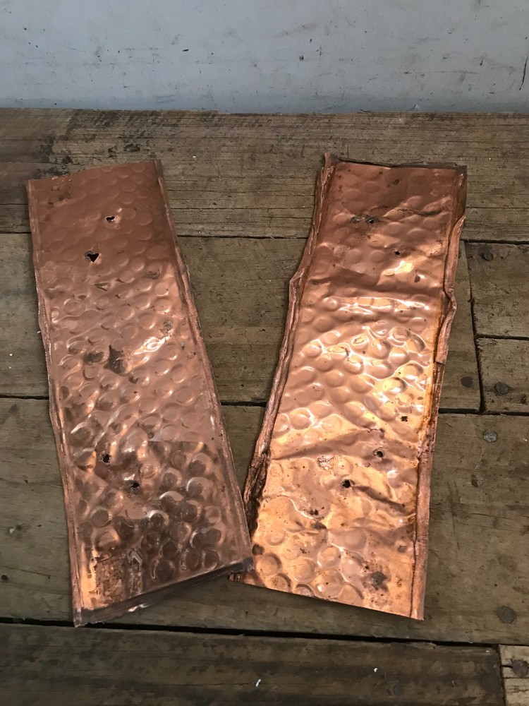 2 Hammered Shinny Sheet Copper Bent Dented 10" x 3"