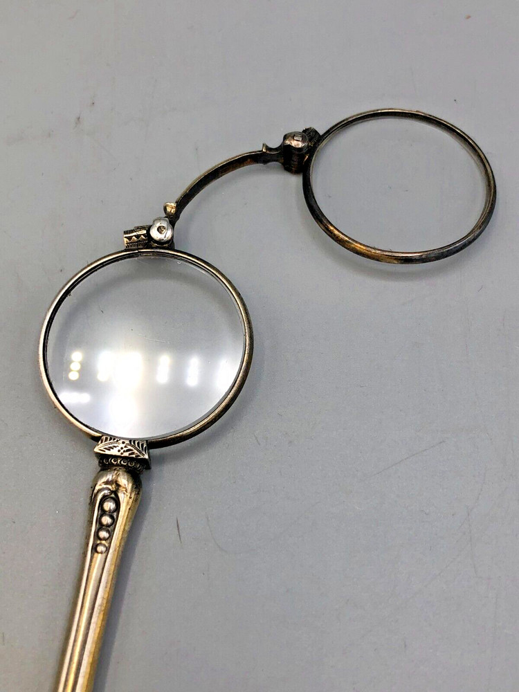 Antique Lorgnette Opera folding Spectacles 7.75", Silver plated handle