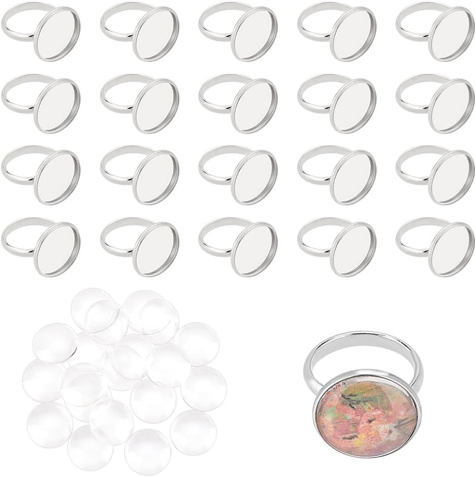 20 Sets 16Mm Hypoallergenic Stainless Steel Adjustable Ring Making Flat round Ca