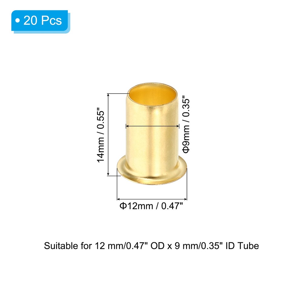 20Pack 12mm ODx9mm ID Tube Brass Compression Insert