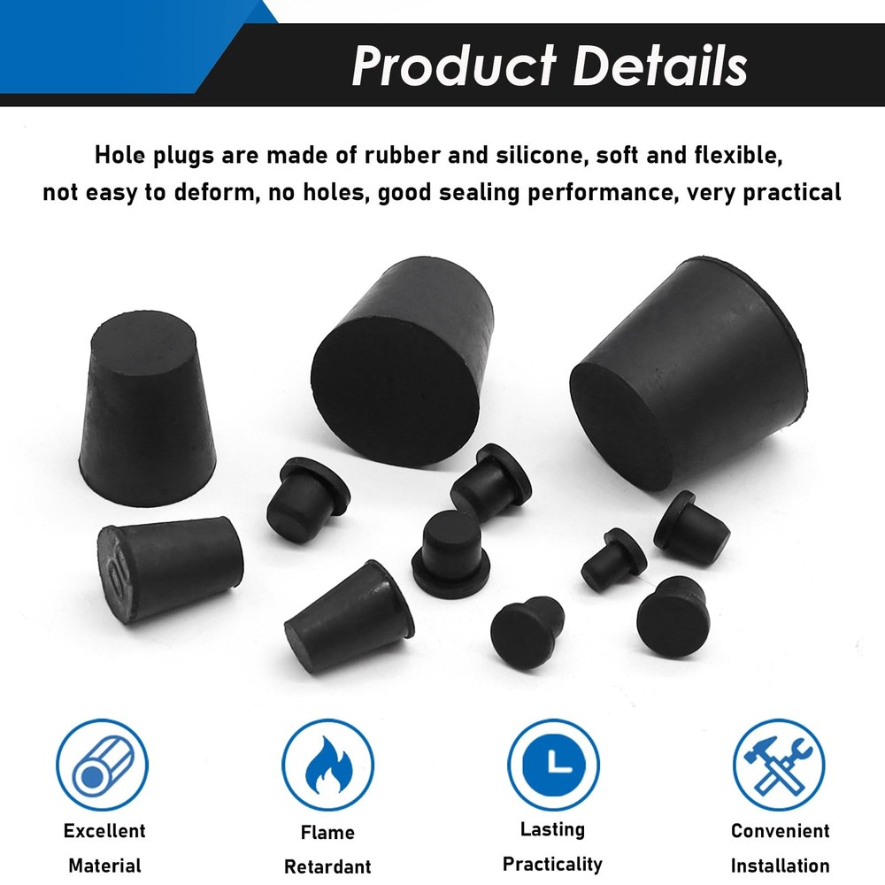 70Pcs 16 Sizes Solid Rubber Stoppe & Silicone Hole Plug Assortment Kit Flexib...