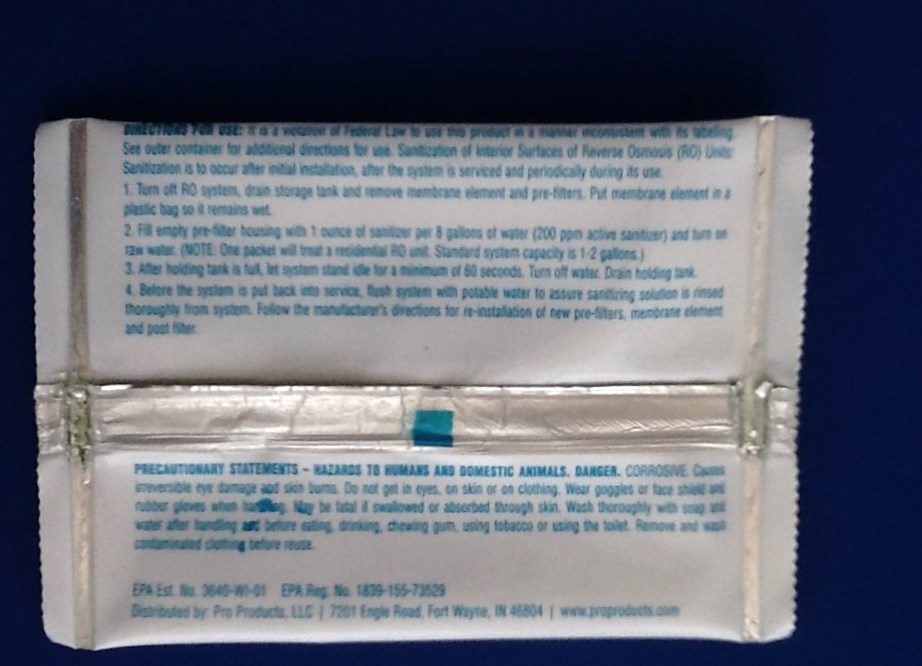 Sani-System Liquid RO Unit Sanitizer 0.25 oz.- 1 Packet