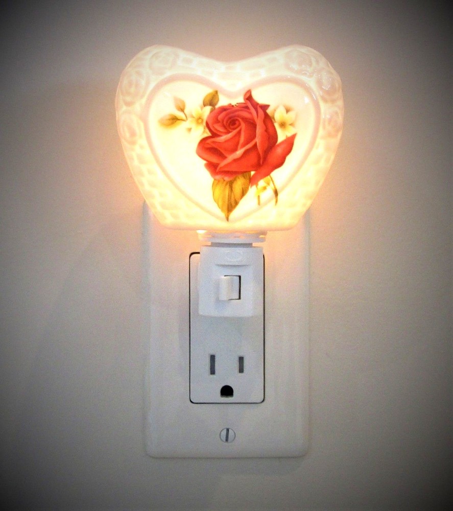 Night Light Red Rose Artisan Hand Crafted Ceramic Multi Directional - New!