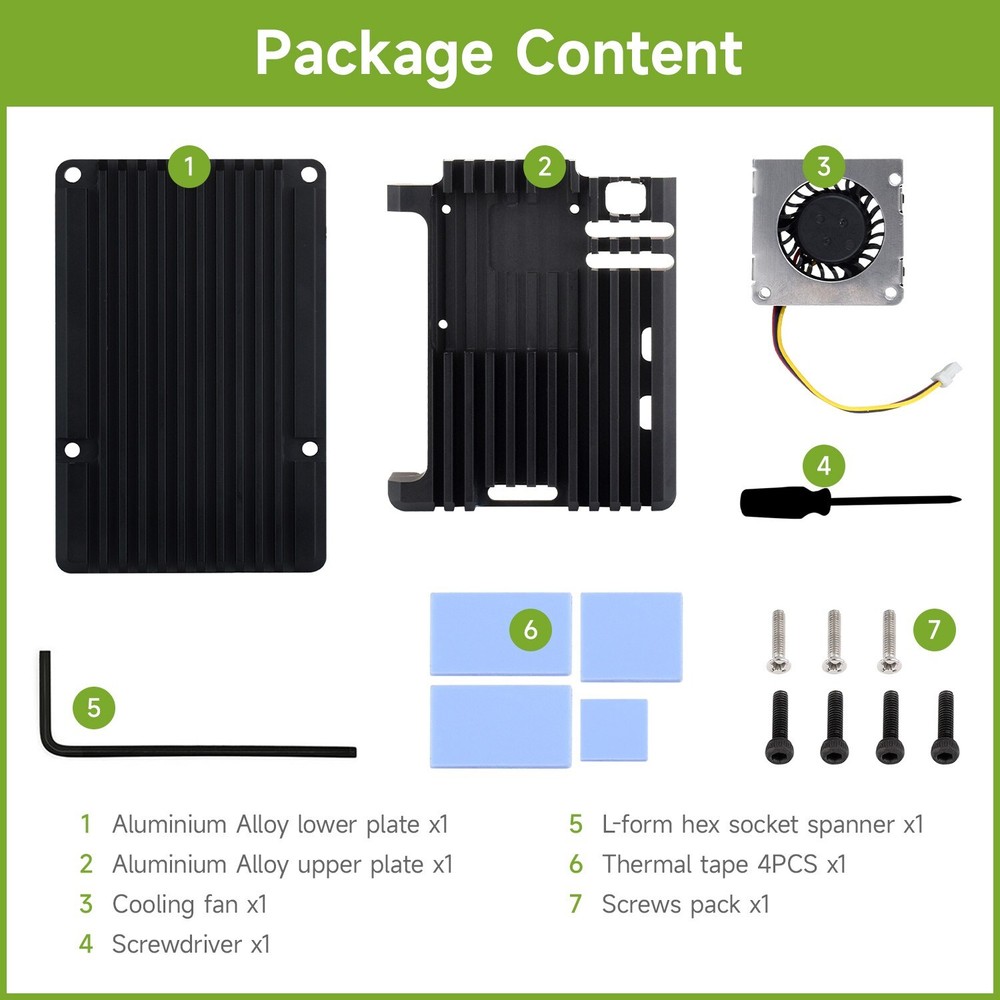 Waveshare Aluminium Alloy Case H for Raspberry Pi 5 with Temperature-Controlled