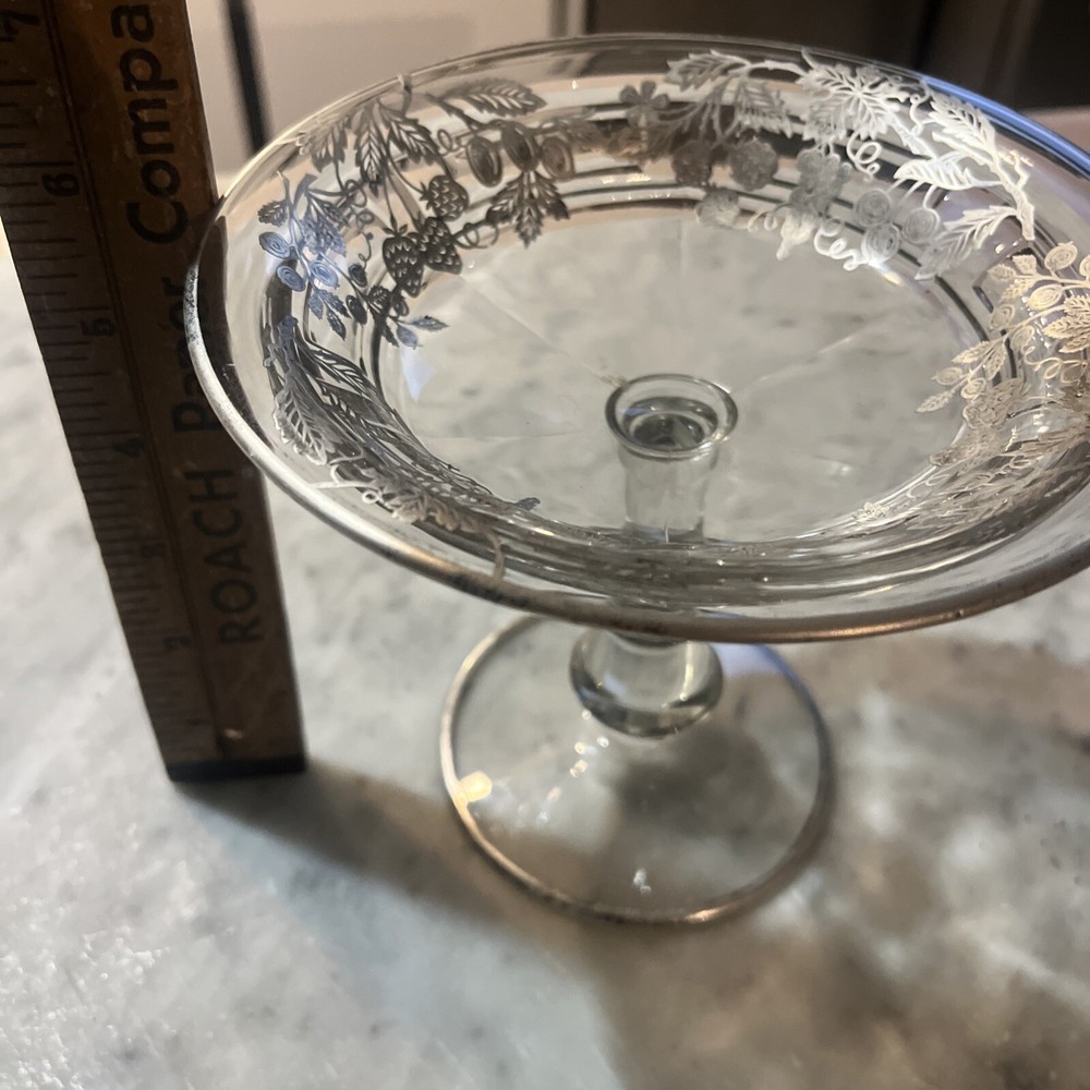 vintage sterling silver overlay fruit pattern stemmed bowl 6 inch