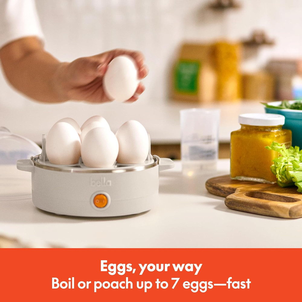 Bella Electric Egg Cooker, 7 Eggs Capacity Tray, Single Stack, for Poached, Scra