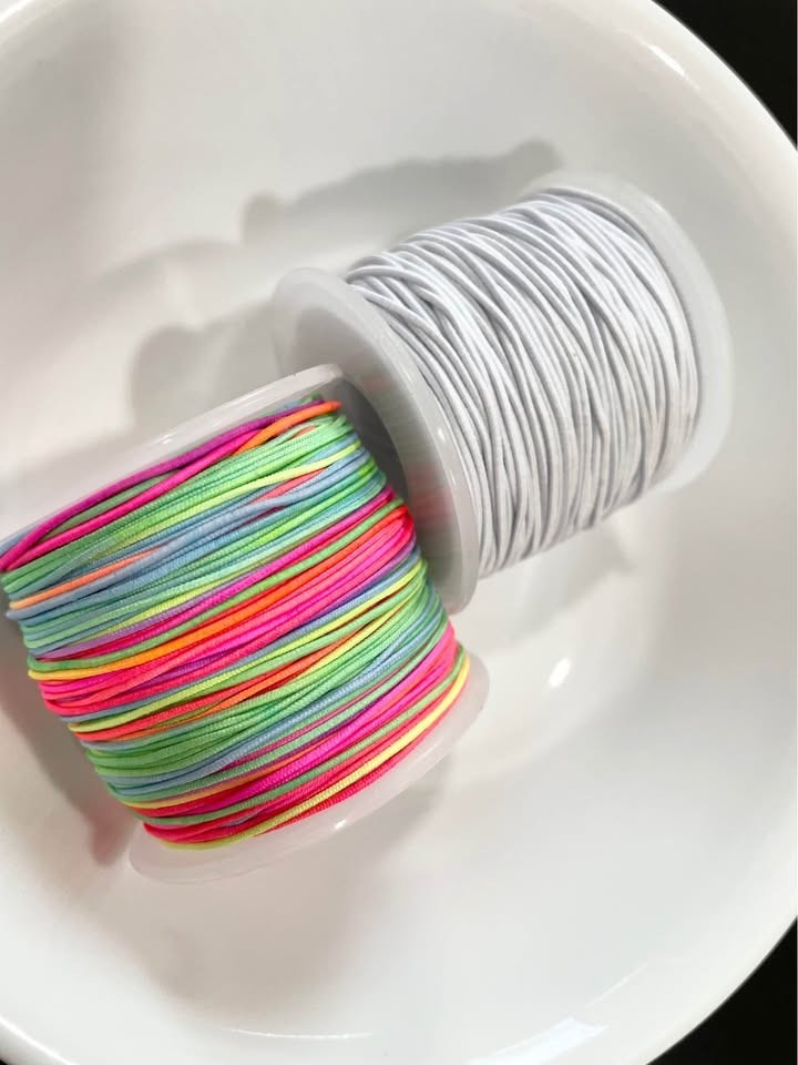 J14 1mm Elastic Stretchy String (1) WHITE & (1) MULTICOLORED 164ft ea