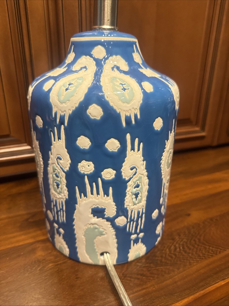 Rare Vintage Blue White Ikat Pattern Ceramic Lamp