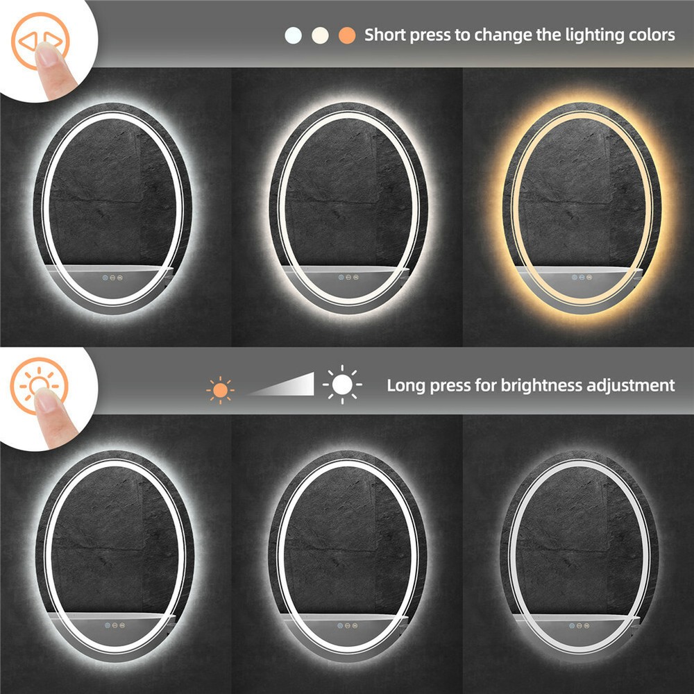 Large Bathroom Vanity Mirror Oval Wall Frameless Bight LED Lighted Makeup Mirror