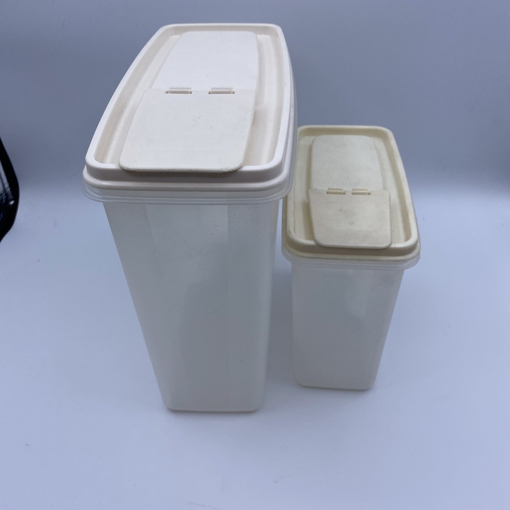 2 Tupperware Clear Storage Cereal Beige Pour Spout Medium Large With Lids #3 #4