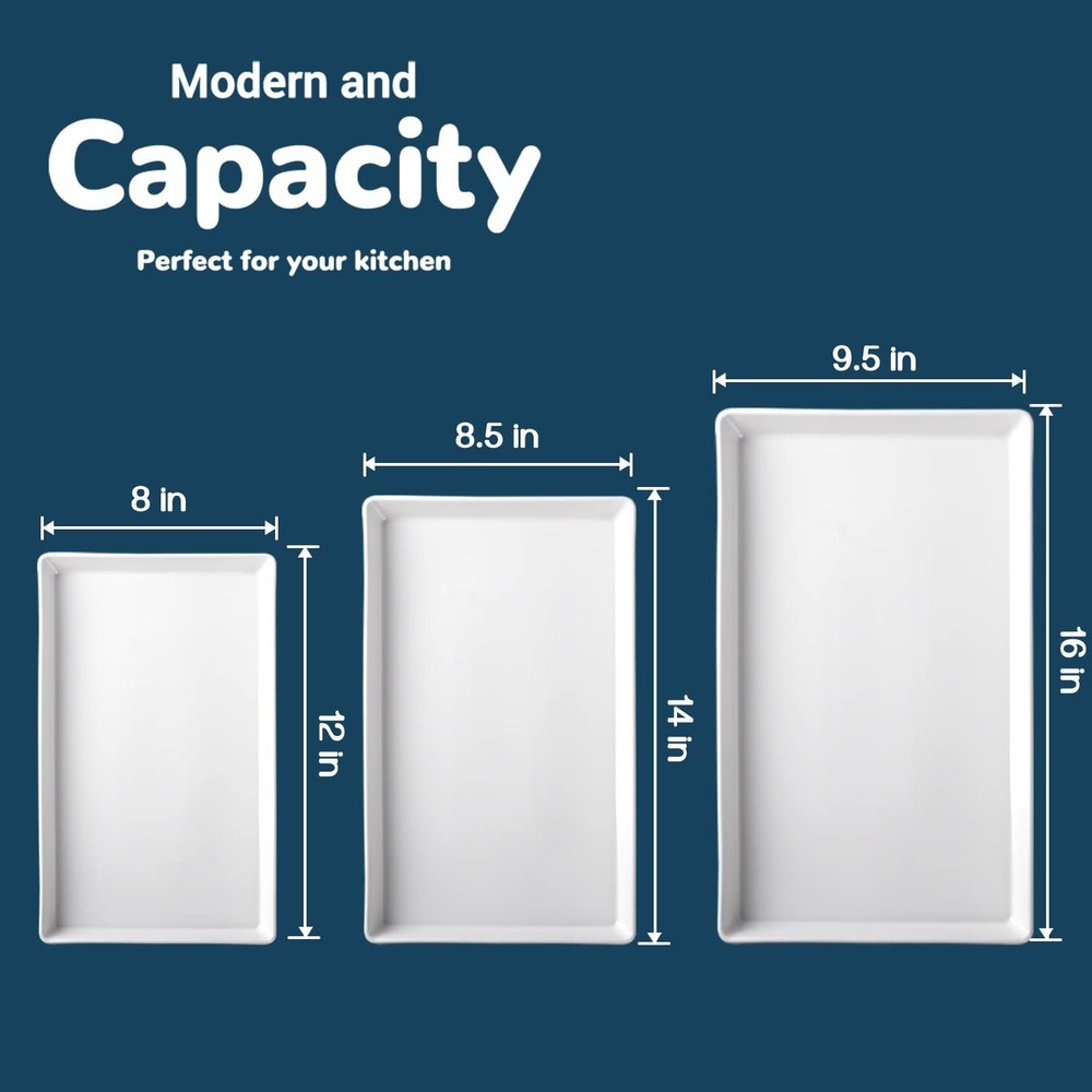 Delling Large Serving Platter, 16/14/12 Inch Rectangular Serving Trays for Se...